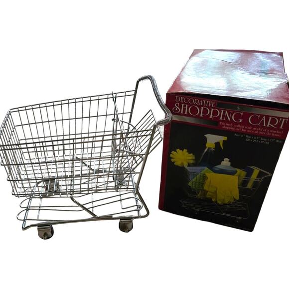 Vintage Miniature Shopping Cart Metal Grocery Buggy Chrome Retro 11x11.5x7.5 - Picture 2 of 3